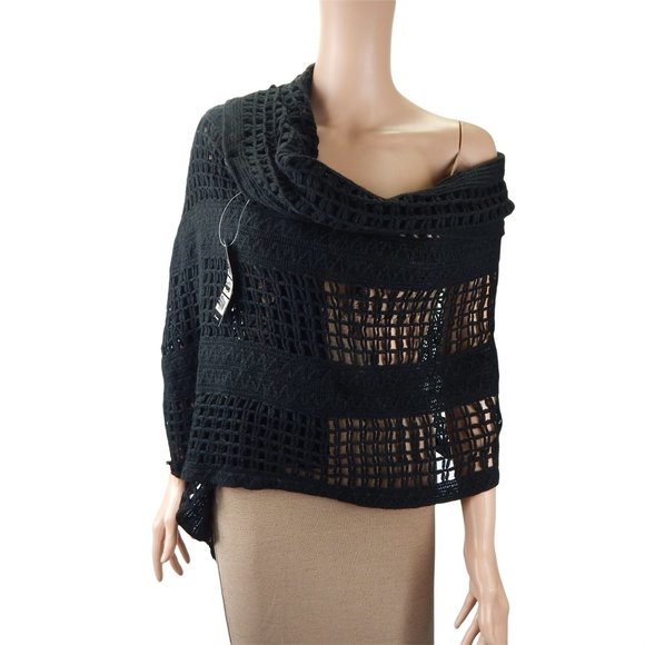 Women's Shawl Black  Multi Way Wear Knit Sweater One Size - Picture 1 of 10